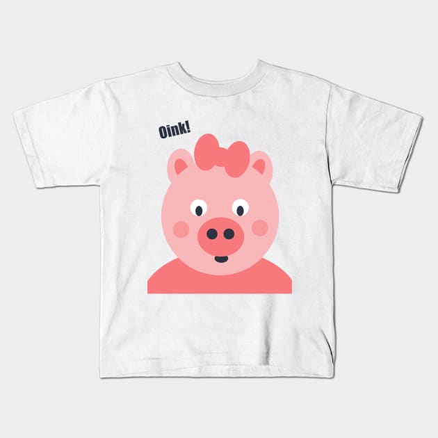 Oink! Hello from a sweet pink pig Kids T-Shirt by kittyvdheuvel